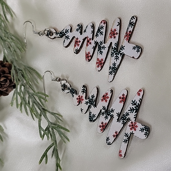 🔥LAST PAIR🔥 Holiday Tree Vegan Leather Drop Earrings - Picture 6 of 7